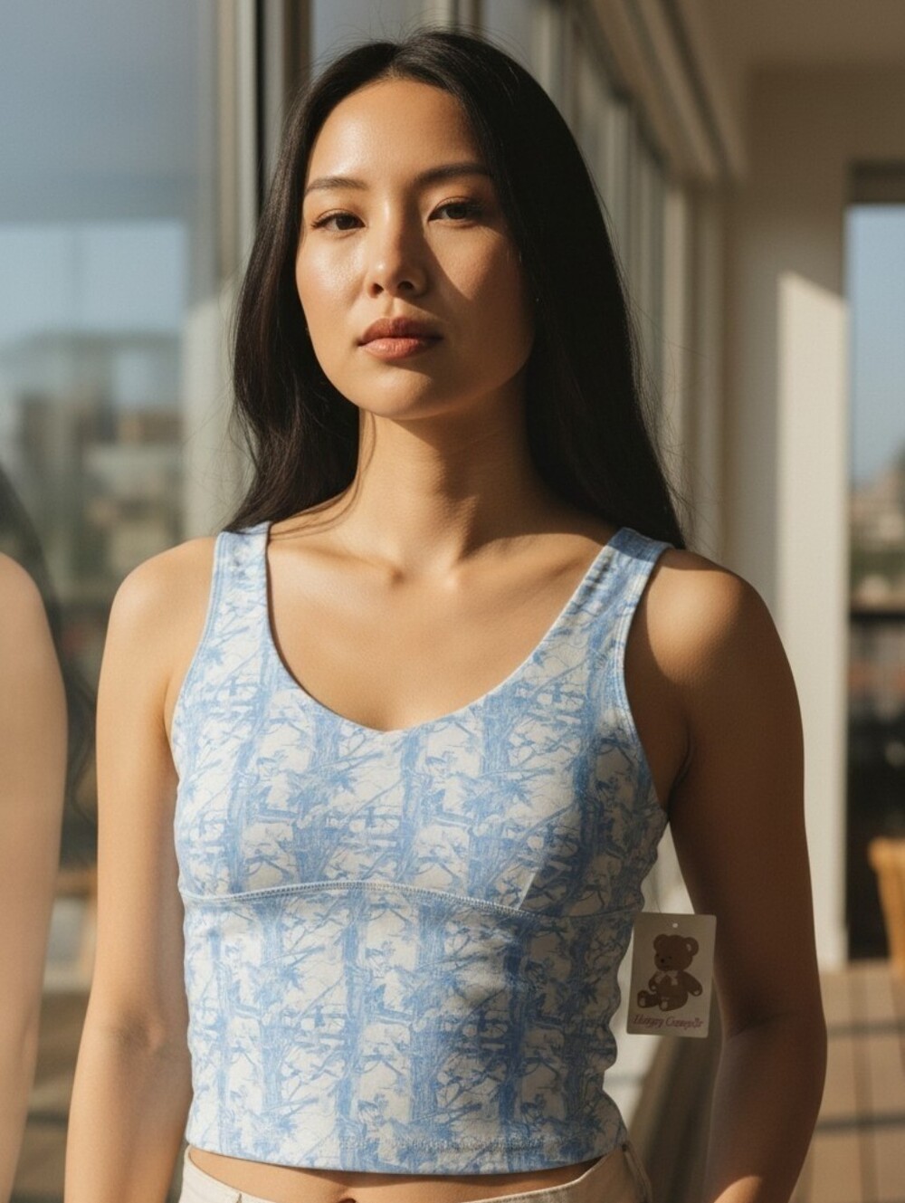 Happy‎ Camp3r Women’s Blue Marble-Print Tank Top Size L